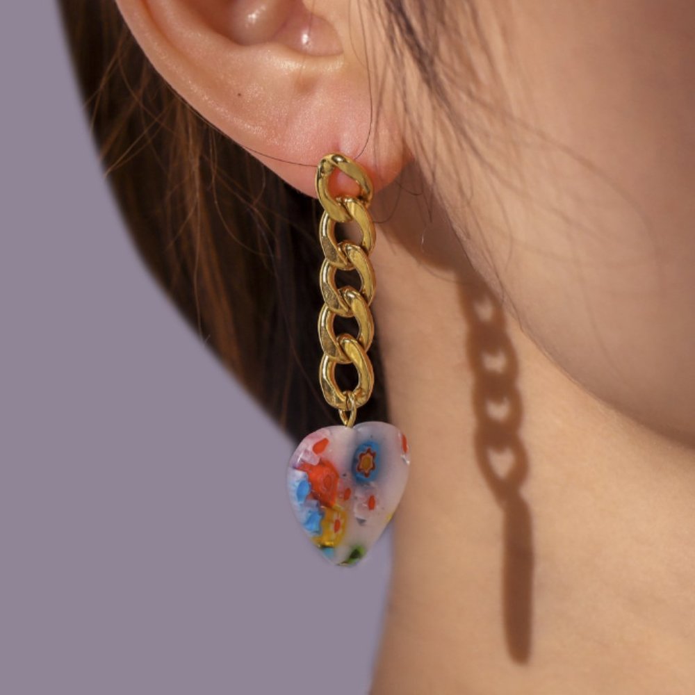 Pottery ​Glazed Love Heart Dangle Earrings